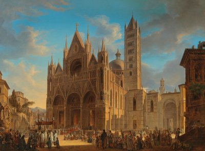 Procession devant la cathédrale de Sienne, signé et daté en bas à droite - Woldemar Hermann